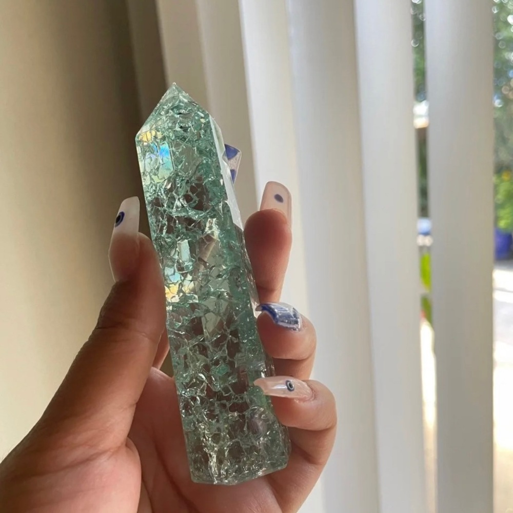 Blue crackle quartz tower crystal